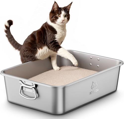 Edelstahl Katzenklo mit Griffen & Schaufel, Große Katzentoilette, XXL Katzentoilette Edelstahl Offen, Metall Katzenklo für Katzen Aller Größen & Kaninchen, Geruchsfrei, Leicht zu Reinigen, 50x35x15cm Edelstahl Katzenklo mit Griffen & Schaufel, Große Katzentoilette, XXL Katzentoilette Edelstahl Offen, Metall Katzenklo für Katzen Aller Größen & Kaninchen, Geruchsfrei, Leicht zu Reinigen, 50x35x15cm von ICOYEA