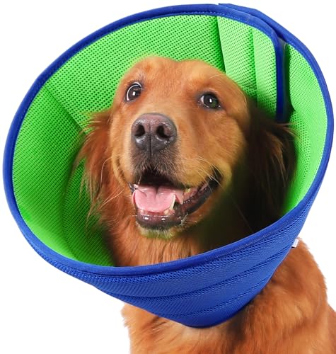 Halskrause Hund Weich, Hundekragen Leckschutz, Atmungsaktive Halskrausen für Hunde, Einstellbarer Schutzkragen Leckschutz Hund, Leicht Halskragen Hunde(Size 9, Blau) von ICOYEA