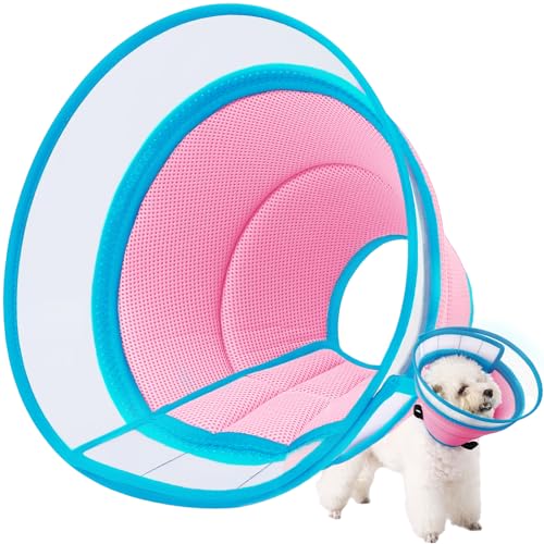 Halskrause Hund Weich, Schutzkragen Leckschutz Hund, Atmungsaktive Hunde Halskrause, Einstellbarer Hundekragen Leckschutz, Leicht Halskrausen für Hunde, Haustier Elisabethanischer(Size 1, Pink) von ICOYEA