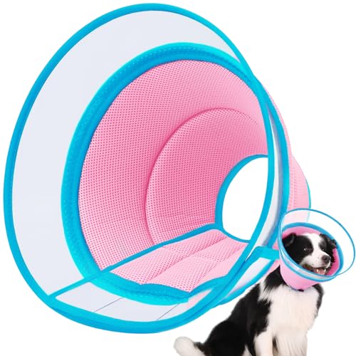 Halskrause Hund Weich, Schutzkragen Leckschutz Hund, Atmungsaktive Hunde Halskrause, Einstellbarer Hundekragen Leckschutz, Leicht Halskrausen für Hunde, Haustier Elisabethanischer(Size 2, Pink) von ICOYEA