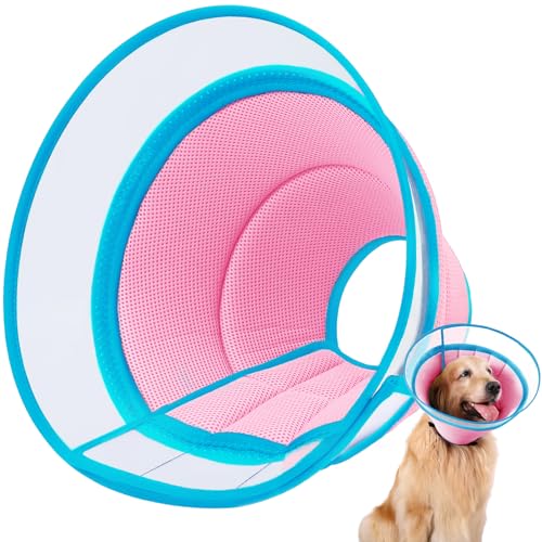 Halskrause Hund Weich, Schutzkragen Leckschutz Hund, Atmungsaktive Hunde Halskrause, Einstellbarer Hundekragen Leckschutz, Leicht Halskrausen für Hunde, Haustier Elisabethanischer(Size 7, Pink) von ICOYEA