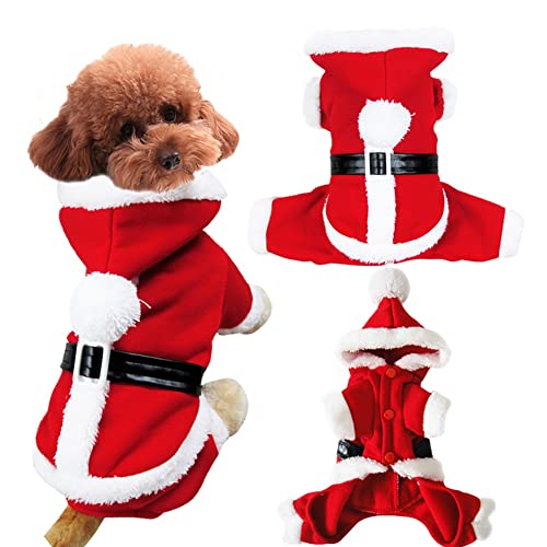 ICTOLOGY Pet Santa Costume Kitten Puppy Cute Hoodie Dog Clothes Hund Winter Warm Hoodie Welpen Weihnachtskostüm Fleece Pullover Sweatshirts, S-XL von ICTOLOGY