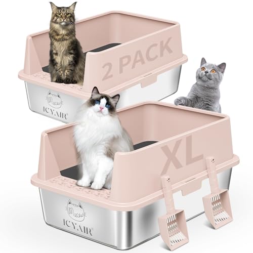 Katzentoilette aus Edelstahl mit hohem Seitendeckel, XL-Katzentoilette für große mehrere Katzen, extra große Metall-Kitty-Katzentoiletten mit Anti-Auslauf-Gehäuse, antihaftbeschichtet, geruchlos, Katzentoilette aus Edelstahl mit hohem Seitendeckel, XL-Katzentoilette für große mehrere Katzen, extra große Metall-Kitty-Katzentoiletten mit Anti-Auslauf-Gehäuse, antihaftbeschichtet, geruchlos, von ICYAIR