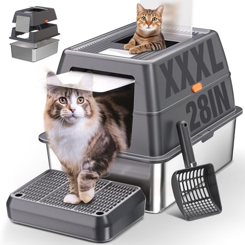 XXXL Edelstahl-Katzentoilette mit Deckel, extra groß, 71,1 cm L x 50,8 cm T x 45,7 cm H, Katzentoilette für große Katzen, geschlossene Metall-Katzentoiletten mit abnehmbarem Deckel, auslaufsicheres XXXL Edelstahl-Katzentoilette mit Deckel, extra groß, 71,1 cm L x 50,8 cm T x 45,7 cm H, Katzentoilette für große Katzen, geschlossene Metall-Katzentoiletten mit abnehmbarem Deckel, auslaufsicheres von ICYAIR