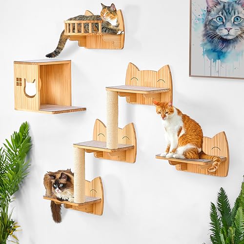 IDAE Katzen-Wandregale 9er Set - Moderne Wandkletterer mit Haus, Stufen & Kratzbaum - Möbel für große Indoor-Katzen - Naturholz IDAE Katzen-Wandregale 9er Set - Moderne Wandkletterer mit Haus, Stufen & Kratzbaum - Möbel für große Indoor-Katzen - Naturholz von IDAE-ORG