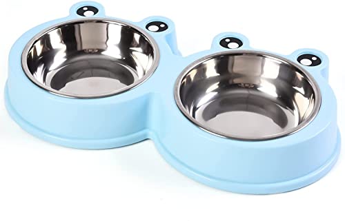 Doppelte Hunde- und Katzennäpfe Premium-Edelstahl-Haustiernäpfe mit rutschfestem Edelstahl, süßes Modellieren von Tierfutter, Wasser für Futterhunde, Katzen, Kaninchen und Haustiere (Blau) von IDAHSOR