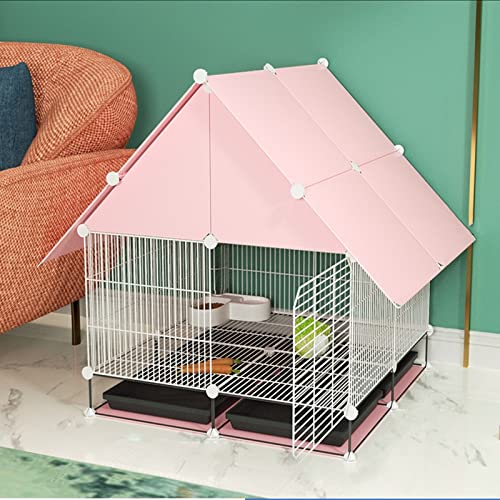 Hasenkäfig, Hasenstall - Zusammenklappbares Großes Kaninchenstall Indoor Kaninchenhaus DIY Design Kleintierkäfig Für Kleintiere, Welpen, Kätzchen, Häschen (Color : Pink, Size : 75 * 75 * 84CM) von IDEAX