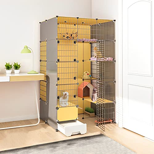 Katzenkäfig Indoor - Katzengehege Outdoor/Indoor Metall Katzenkäfig Faltbar Katzengehege DIY Design Katzengehege Katzenzwinger Für Kätzchen Welpen Hase Übung (Color : A, Size : 111 * 95 * 183CM) von IDEAX