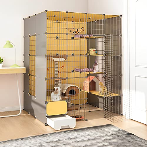 Katzenkäfig Indoor - Katzengehege Outdoor/Indoor Metall Katzenkäfig Faltbar Katzengehege DIY Design Katzengehege Katzenzwinger Für Kätzchen Welpen Hase Übung (Color : A, Size : 147 * 141 * 183CM) von IDEAX