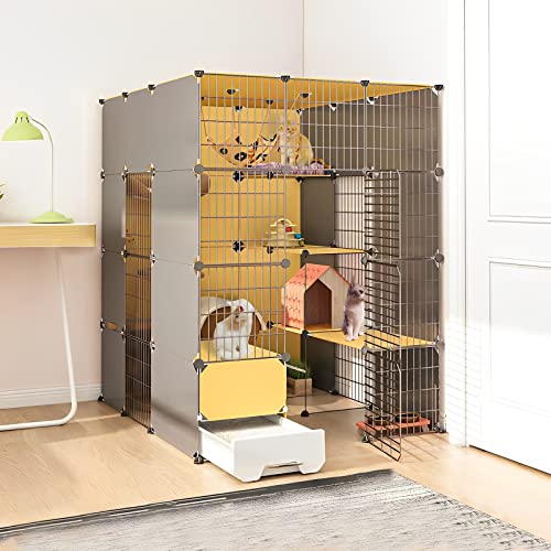 Katzenkäfig Indoor - Katzengehege Outdoor/Indoor Metall Katzenkäfig Faltbar Katzengehege DIY Design Katzengehege Katzenzwinger Für Kätzchen Welpen Hase Übung (Color : B, Size : 111 * 141 * 147CM) von IDEAX