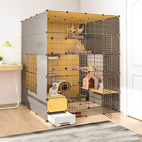 Katzenkäfig Indoor - Katzengehege Outdoor/Indoor Metall Katzenkäfig Faltbar Katzengehege DIY Design Katzengehege Katzenzwinger Für Kätzchen Welpen Hase Übung (Color : B, Size : 147 * 187 * 183CM) von IDEAX