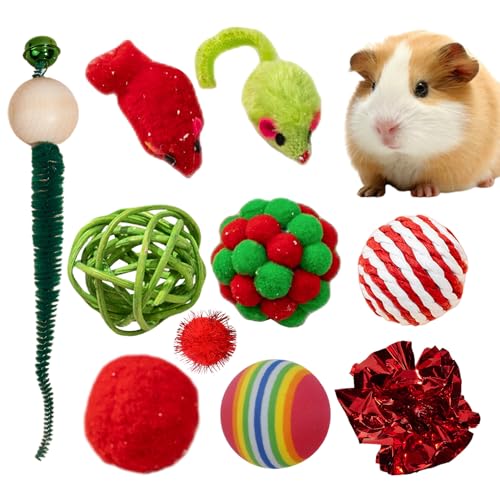 Weihnachts-Katzenspielzeug, Baumwoll-Katzenspielbälle, Bissfestes Katzen-Beißspielzeug, Multifunktionales Feiertags-Katzenspielzeug-Set, Hamster-Weihnachtsspielzeug Für Haustiere, Stress Abbauen, Drin von IDIDOS