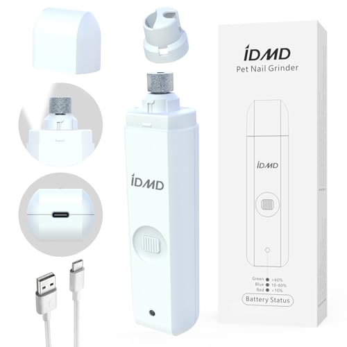 IDMD Krallenschleifer für Hunde mit 1 LED-Leuchten-2 Geschwindigkeiten, mit Batteriekapazität Indikator Licht und LED Beleuchtung,Type-C Wiederaufladbare Haustiere Trimmer/nagelfeile/krallenpflege von IDMD