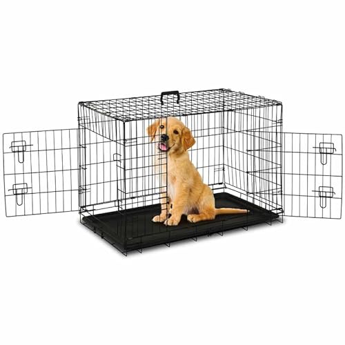IDMarket - Transportbox für Hunde, Größe M/L 91 x 57 x 63,5 cm, zusammenklappbar, mit Griff und Tablett von IDMarket