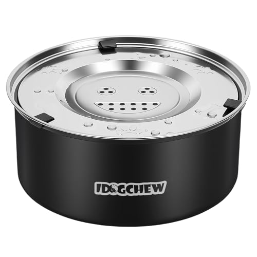 IDOGCHEW 3L Wassernapf Hund Ohne Sabbern Edelstahl, Trinknapf Hund Anti Schlabber mit Rutschfester Boden, Auslaufsicherer, Leicht zu Reinigen Spülmaschinenfest, Schwarz von IDOGCHEW