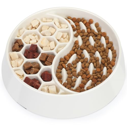 IDOGCHEW Anti Schling Napf Hund, Slow Feeder Hundenapf ø 19 cm, Futterverlangsamer für mittelgroße & große Hunde, rutschfest, spülmaschinenfest, lebensmittelechtes Material, weiß von IDOGCHEW