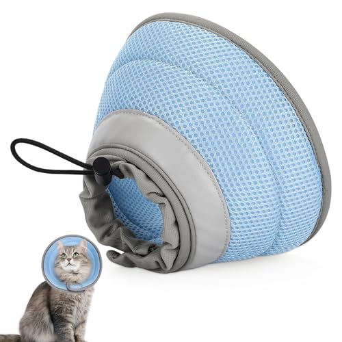 IDOGCHEW Halskrause Katze, Faltbaren Weicher Schutzkragen Katze Katzenkragen, Wiederherstellung Halsband Weich Katze Schutzkragen, Nach Operation und Verletzungen für Katzen (Blau, M) von IDOGCHEW