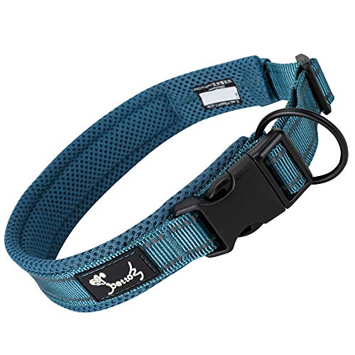 IDOGCHEW Hundehalsband Verstellbare und Reflektierend, Atmungsaktives Nylon Weich Gepolstertes Halsband, Mehrere Größen für Kleine Mittel Große Hunde (Blau, L) von IDOGCHEW