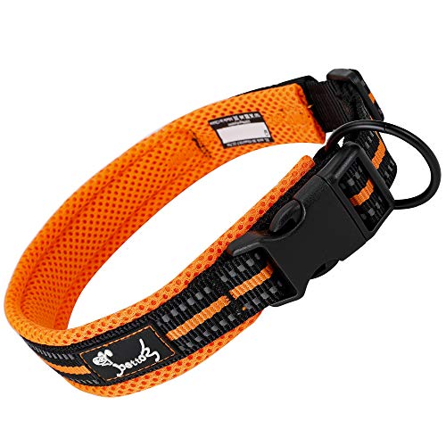 IDOGCHEW Hundehalsband Verstellbare und Reflektierend, Atmungsaktives Nylon Weich Gepolstertes Halsband, Mehrere Größen für Kleine Mittel Große Hunde (Orange, XS) von IDOGCHEW