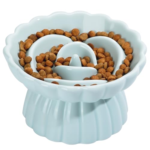IDOGCHEW Keramik Anti Schling Napf Katze Erhöht, Slow Feeder Nassfutter, sehr gut rutschfest, einfach zu reinigen, Antischlingnapf für Katzen und kleine Hunde (Hellgrün) von IDOGCHEW
