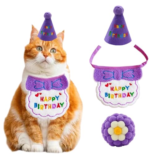 IDOLPET Geburtstags-Outfit für Hunde und Katzen, Bandana, Lätzchen, Hut, Ballspielzeug, niedliches Halsband mit Fliege für Katzen, Welpen, kleine Hunde und Kaninchen von IDOLPET