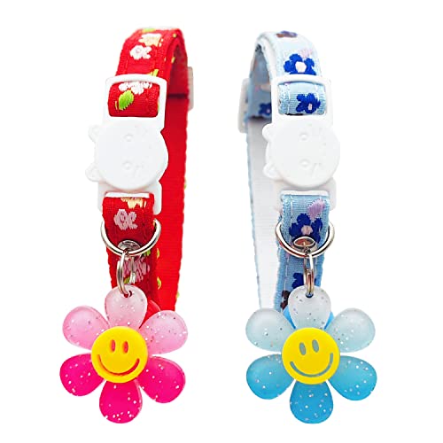 IDOLPET Katzenhalsbänder aus weicher Baumwolle mit Glöckchen für Mädchen, Katzen, Smiley-Blumenanhänger, niedliches Katzenhalsband für Katze, Kätzchen, Kätzchen, Welpen, Kaninchen (Blumenmuster, Blau IDOLPET Katzenhalsbänder aus weicher Baumwolle mit Glöckchen für Mädchen, Katzen, Smiley-Blumenanhänger, niedliches Katzenhalsband für Katze, Kätzchen, Kätzchen, Welpen, Kaninchen (Blumenmuster, Blau von IDOLPET