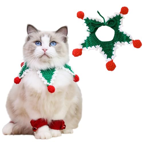 IDOLPET Weihnachten Katze Hund Bandana Halsband handgefertigt gestrickt Katze Hund Haustier Kleidung Krawatte Kostüm Outfit für Katze, Kätzchen, Welpen, kleine Hunde, Kaninchen in Weihnachtsferien von IDOLPET