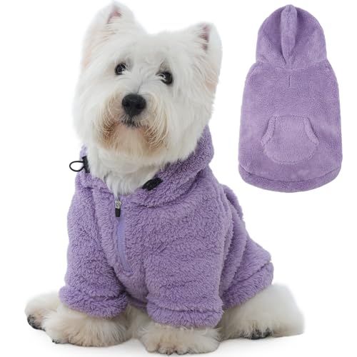 IDOMIK Fuzzy Hundepullover mit verstellbarer Kapuze, warmer Fleece-Hundepullover mit Loch für Geschirr und Tasche, Pullover für kleine Hunde, flauschiges Kapuzen-Sweatshirt für Herbst und Winter IDOMIK Fuzzy Hundepullover mit verstellbarer Kapuze, warmer Fleece-Hundepullover mit Loch für Geschirr und Tasche, Pullover für kleine Hunde, flauschiges Kapuzen-Sweatshirt für Herbst und Winter von IDOMIK