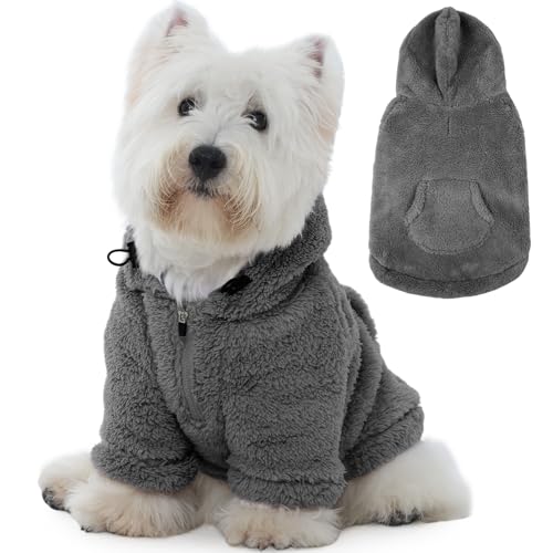 IDOMIK Fuzzy Hundepullover mit verstellbarer Kapuze, warmer Fleece-Hundepullover mit Loch für Geschirr und Tasche, Pullover für kleine Hunde, flauschiges Kapuzen-Sweatshirt für Herbst und Winter IDOMIK Fuzzy Hundepullover mit verstellbarer Kapuze, warmer Fleece-Hundepullover mit Loch für Geschirr und Tasche, Pullover für kleine Hunde, flauschiges Kapuzen-Sweatshirt für Herbst und Winter von IDOMIK
