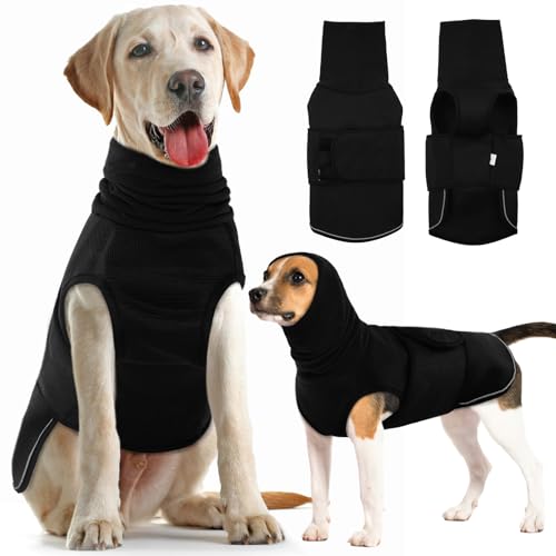 IDOMIK Hunde-Kapuzenpullover, atmungsaktiv, für Gewitter, Feuerwerk, Tierarztbesuche, Trennung, verstellbare Haustier-Kapuzenpullover zur Geräuschblockierung und Gehörschutz, Schwarz, Größe M von IDOMIK