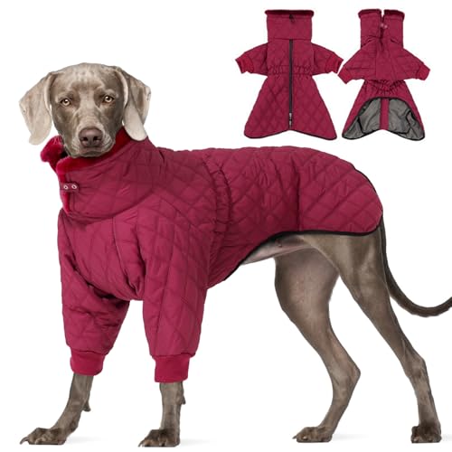 IDOMIK Hunde-Wintermantel für große Hunde, warme Hunde-Winterjacke mit hohem Kragen, Reißverschluss, kaltes Wetter, wasserdichte Hunde-Schneejacke, Kleidung, Weinrot, Größe XXL von IDOMIK