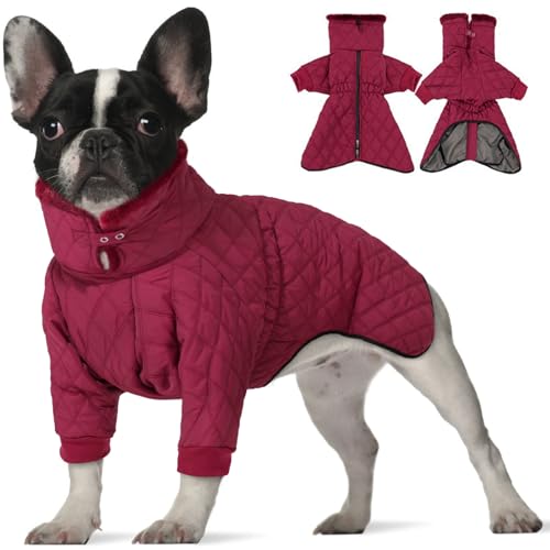 IDOMIK Hunde-Wintermantel für mittelgroße Hunde, warme Hunde-Winterjacke mit hohem Kragen, Reißverschluss, kaltes Wetter, wasserdichte Hunde-Schneejacke, Kleidung, Weinrot, Größe M von IDOMIK