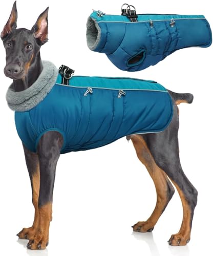 IDOMIK Warmer Hundemantel mit integriertem Geschirr, Wintermantel, wasserdichte Jacke, dickes Fleece, winddichter Schneeanzug für kleine bis große Hunde von IDOMIK