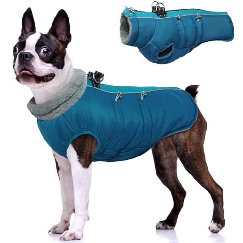 IDOMIK Warmer Hundemantel mit integriertem Geschirr, warmer Hunde-Wintermantel, mit Reißverschluss, wasserdichte Hundejacken, dickes Fleece, winddichte Hunde-Schneejacke, Schneeanzug für kleine, von IDOMIK