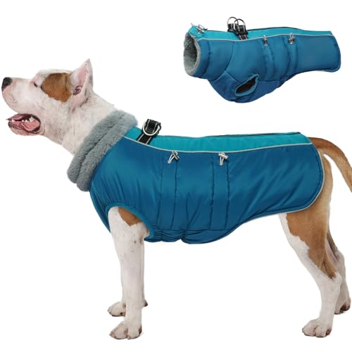 IDOMIK Warmer Hundemantel mit integriertem Geschirr – wasserdicht, winddicht, dicke Fleece-Hundejacke für kleine bis große Hunde von IDOMIK