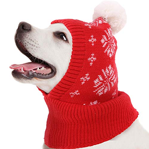 IDOMIK Weihnachtsmütze, Kostüm für kleine und mittelgroße Hunde und Katzen, warme Wintermütze für Hunde, Strickmütze, niedlicher Welpen, Nackenwärmer, Kopfbedeckung für Haustiere, S-XL von IDOMIK