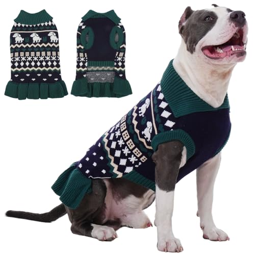 IDOMIK XXL-Hundepullover, warmer Rollkragenpullover mit Loch für die Leine, Strickpullover für Jungen, Mädchen, Haustier-Sweatshirt, Kleidung für Herbst und Winter, Weihnachten, Grün, Größe XXL von IDOMIK