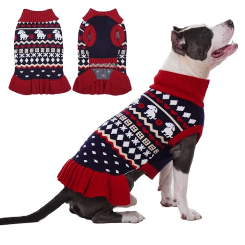 IDOMIK XXL-Hundepullover, warmer Rollkragenpullover mit Loch für die Leine, Strickpullover für Jungen, Mädchen, Haustier-Sweatshirt, Kleidung für Herbst und Winter, Weihnachten, Rot, Größe XXL von IDOMIK