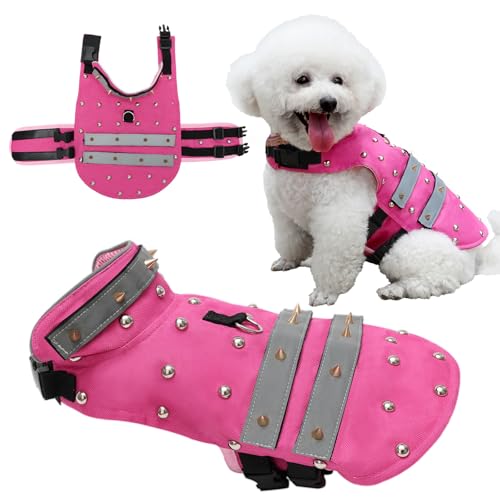 Spike-Weste für Hunde, Kleine Haustiergeschirr mit Spikes - Verstellbarer, reflektierender Anti-Coyote-Hundemantel, Hundeschutzweste für Outdoor-Walking-Camping L von IDUNSEED