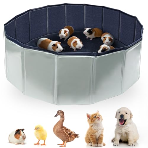 IDUNSEED Kleintiere Freigehege 80 * 30cm, Wasserdicht und Faltbar, Geeignet für Kaninchen, Hühner, Hasen, Hamster, PVC Material, Kann zum Baden von Hühnern und Entenküken Verwendet Werden,Grau von IDUNSEED