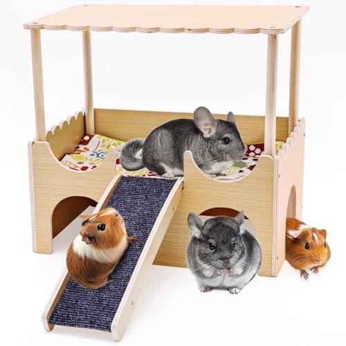 Meerschweinchen-Schloss, großes hölzernes Meerschweinchen-Versteck mit Treppen,2 Tier Kleintierbett, Hamster Chinchillas Hase, das Verstecken spielt Meerschweinchen-Schloss, großes hölzernes Meerschweinchen-Versteck mit Treppen,2 Tier Kleintierbett, Hamster Chinchillas Hase, das Verstecken spielt von IDUNSEED