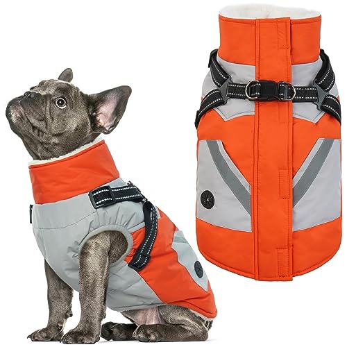 IECOii Dicker Fleece-gefütterter Hundemantel mit integriertem Geschirr, mit Reißverschluss, Winterjacke, Hunde-Schneeanzug, wasserdicht, winddicht, warm, 2-in-1, Welpen, kaltes Wetter, Kleidung für von IECOii