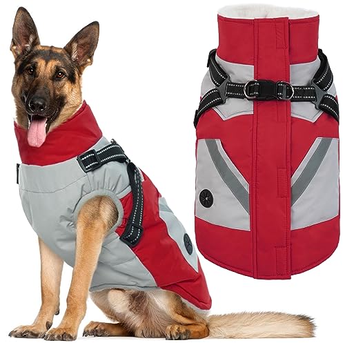 IECOii Dicker Fleece-gefütterter Hundemantel mit integriertem Geschirr, mit Reißverschluss, Winterjacke, Hunde-Schneeanzug, wasserdicht, winddicht, warm, 2-in-1, Welpen, kaltes Wetter, Kleidung für IECOii Dicker Fleece-gefütterter Hundemantel mit integriertem Geschirr, mit Reißverschluss, Winterjacke, Hunde-Schneeanzug, wasserdicht, winddicht, warm, 2-in-1, Welpen, kaltes Wetter, Kleidung für von IECOii