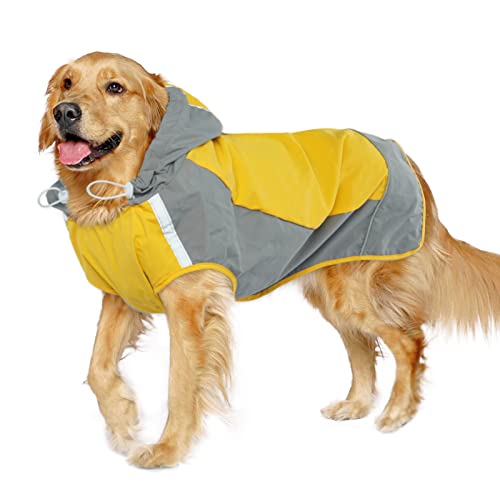IECOii Hund Regenmantel, Einstellbare Hund Regenjacke mit reflektierenden Streifen, Hund Regenmantel mit Kapuze, Hund Regenmantel mit Magic Sticker, Haustier Regenmantel für Mittlere Große Hunde von IECOii