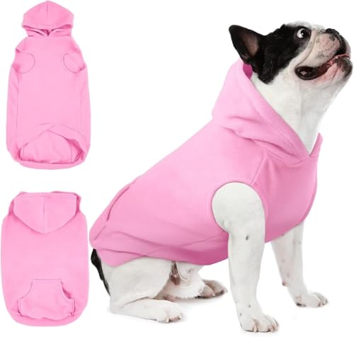 IECOii Hoodie für Hunde,Polar-Fleece Hundepullover mittelgroße Hunde,Warmer Hundepullover für Männlich Weiblich,Hoodie-Hund mit Kapuze,ärmelloses Jumper Sweatshirt Hund für Mops,Jack Russell,Rosa,M von IECOii
