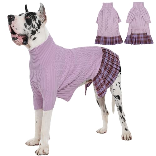 IECOii Hunde-Pulloverkleid – Lila, 5XL – Hundepullover für Hündinnen – Deutsche Dogge, Winterkleid für riesige Rassen, Rollkragenpullover für kaltes Wetter, maschinenwaschbar von IECOii