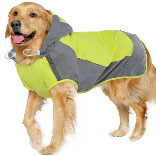 IECOii Hunde-Regenmantel, Verstellbare Hunde-Regenjacke mit reflektierenden Streifen, Hunde-Regenmantel mit Kapuze, Wasserdichter Leichter Hundemantel, Hunde-Regenmantel mit Magic Sticker, Haustier-Regenmantel für mittelgroße große Hunde von IECOii