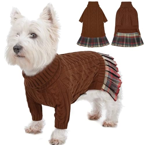 IECOii Hundepullover Kleid,Ultrawarm Pullover Hund für Kleine Hunde Mädchen, Rollkragen PulloverHund Fleece Pullover mit Leinenloch,Dicke Strickwaren Kleidung mit Ärmel für Kaltes Wetter Winter,M von IECOii