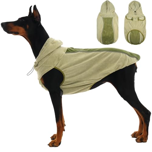 IECOii Warme Hundefleecejacke mit Leinenloch,Leichter Hundemantel mit Kapuze, Winddichter Hundemantel für große Hunde, XXXL Modischer Haustiermantel für Hunde, Weicher Haustier-Wintermantel, Grün, 3XL von IECOii
