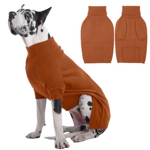 IECOii Hundepullover, Größe XL, Weihnachtspullover für extra große Hunde, Mädchen und Jungen, Rollkragen-Strickwaren, leicht anzuziehen, Hundepullover für Dobermann, Dogge (Karamellfarbe, XXXXXL) von IECOii